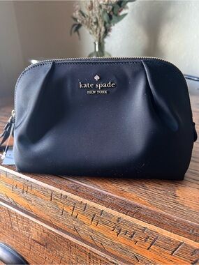 NWT Kate Spade Chelsea Black Cosmetic Bag with Gold Logo
